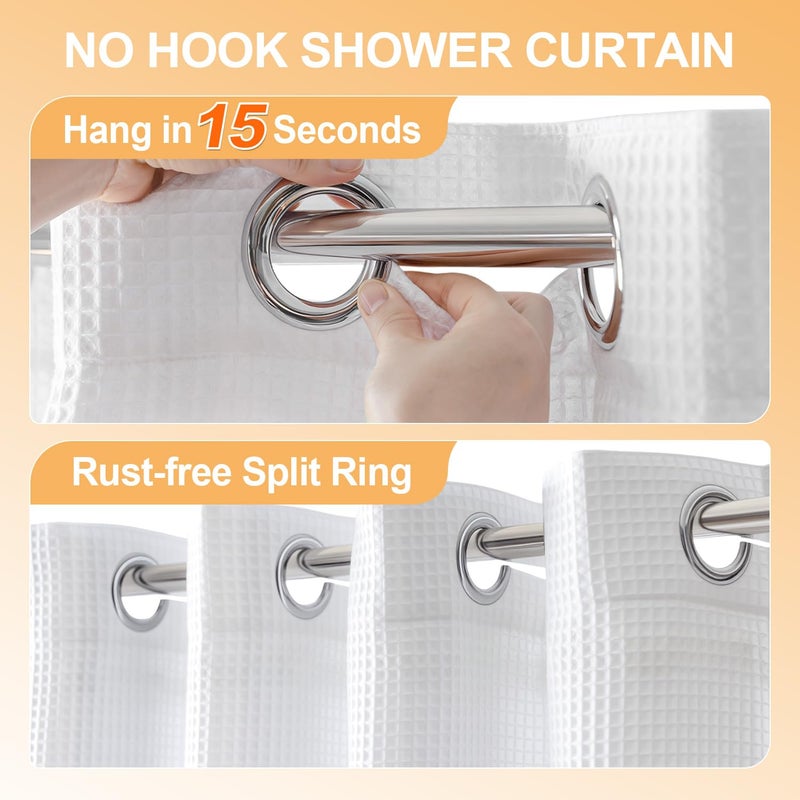 River Dream Cotton Blend No Hook Shower Curtain with Snap in Liner, Hotel Grade Shower Curtains for Bathroom, Water Repellent, White, 71W x74 L - Image 2