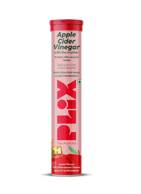 PLIX - THE PLANT FIX Apple Cider Vinegar Effervescent Tablet with mother for weight loss I with vitamin B6 & B12 | Pack of 1 (Apple), 15 tablets | 100% vegan | No added Sugar |Easy to carry & consume
