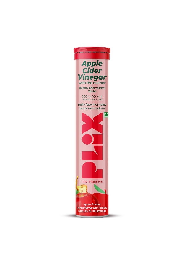 PLIX THE PLANT FIX "PLIX - THE PLANT FIX Apple Cider Vinegar 15 Effervescent Tablet, ACV with the mother supports regular metabolism, vitamin B6 & B12, Pack of 1 (Apple), Plant-based, Easy to carry & consume " - Image 1