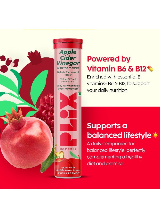 PLIX THE PLANT FIX "PLIX - THE PLANT FIX Apple Cider Vinegar 15 Effervescent Tablet, ACV with the mother supports regular metabolism, vitamin B6 & B12, Pack of 1 (Apple), Plant-based, Easy to carry & consume " - Image 5