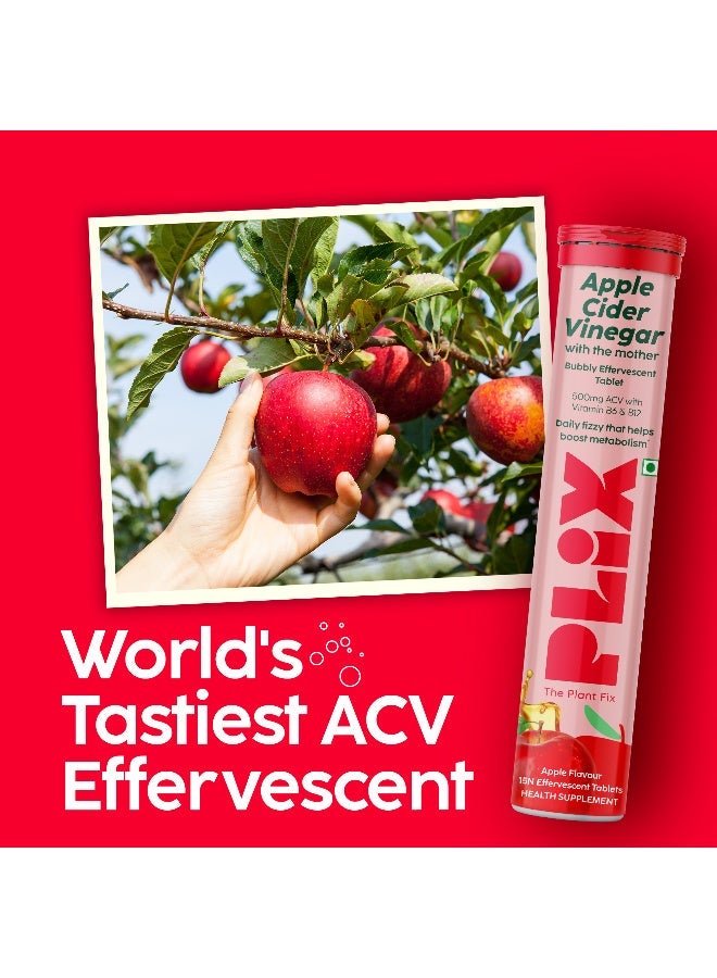 PLIX THE PLANT FIX "PLIX - THE PLANT FIX Apple Cider Vinegar 15 Effervescent Tablet, ACV with the mother supports regular metabolism, vitamin B6 & B12, Pack of 1 (Apple), Plant-based, Easy to carry & consume " - Image 3