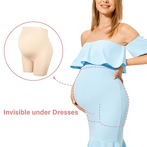 Gratlin Women's Seamless Maternity Shapewear for Dresses Pregnancy Shorts Panties High Waist Mid-Thigh Underwear Beige Medium - Image 2