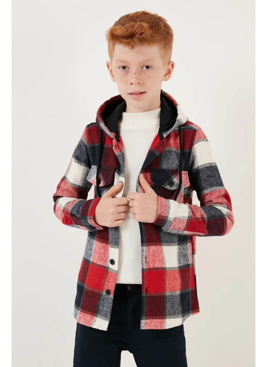 Lela Hooded Double Pocket Plaid Winter Lumberjack Boy Shirt CF24W81778