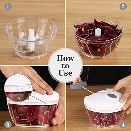 Cambom Manual Food Chopper Vegetable Cutter, Hand String Vegetable Chopper Onions Cutter for Vegetable Fruits Nuts BPA Free Food Safe Material, 550ml White - Image 4