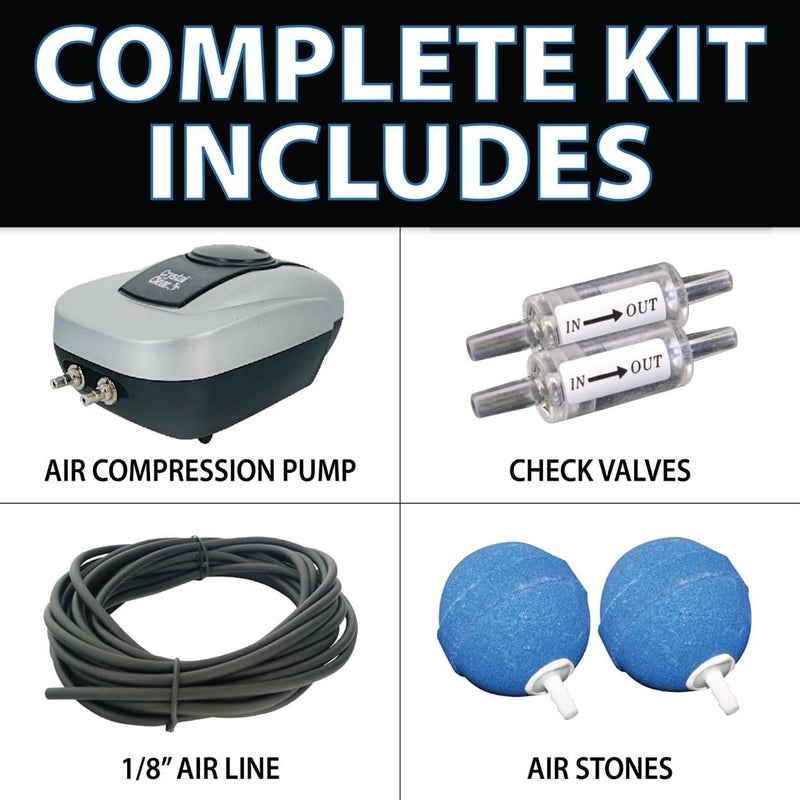 Crystal Clear PondAir 2, Complete Aeration Kit, Whisper Quiet Water Garden Oxygenation Bubbler System Adds Oxygen to Koi & Fish Ponds, Outdoor Aerator Compressor Pump, Tubing & 2 Air Submersible Stone - Image 2
