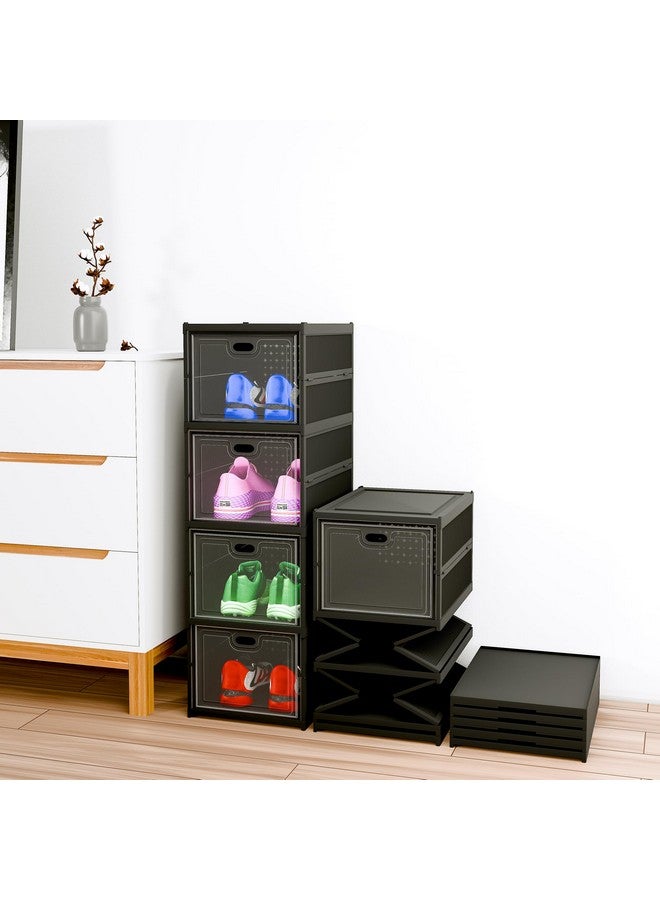 Kuber Industries Kuber Industries Plastic 4 Layer See Through Foldable Closed Shoes Racks for Home | Shoe Boxes Storage/Sneaker Shoe Box Stand | Organizer for Wardrobe | Collapsible Shoe Rack Storage | Matte Black  - Image 1