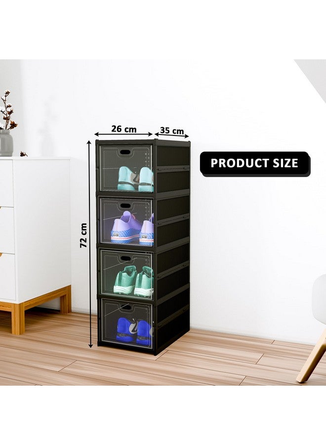 Kuber Industries Kuber Industries Plastic 4 Layer See Through Foldable Closed Shoes Racks for Home | Shoe Boxes Storage/Sneaker Shoe Box Stand | Organizer for Wardrobe | Collapsible Shoe Rack Storage | Matte Black  - Image 3
