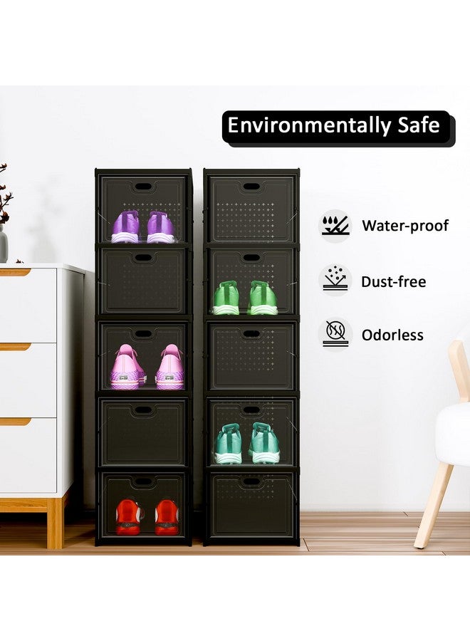 Kuber Industries Kuber Industries Plastic 4 Layer See Through Foldable Closed Shoes Racks for Home | Shoe Boxes Storage/Sneaker Shoe Box Stand | Organizer for Wardrobe | Collapsible Shoe Rack Storage | Matte Black  - Image 4