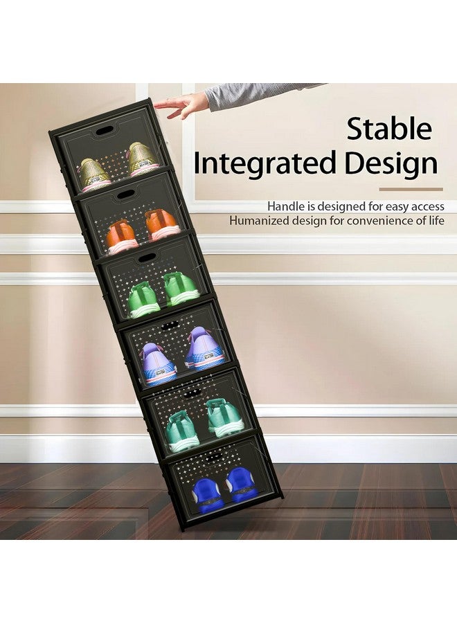 Kuber Industries Kuber Industries Plastic 4 Layer See Through Foldable Closed Shoes Racks for Home | Shoe Boxes Storage/Sneaker Shoe Box Stand | Organizer for Wardrobe | Collapsible Shoe Rack Storage | Matte Black  - Image 2