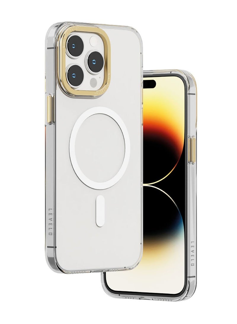 LEVELO MagSafe Sensa Clear Back Case For iPhone 14 Pro - Clear/Champagne - Image 1
