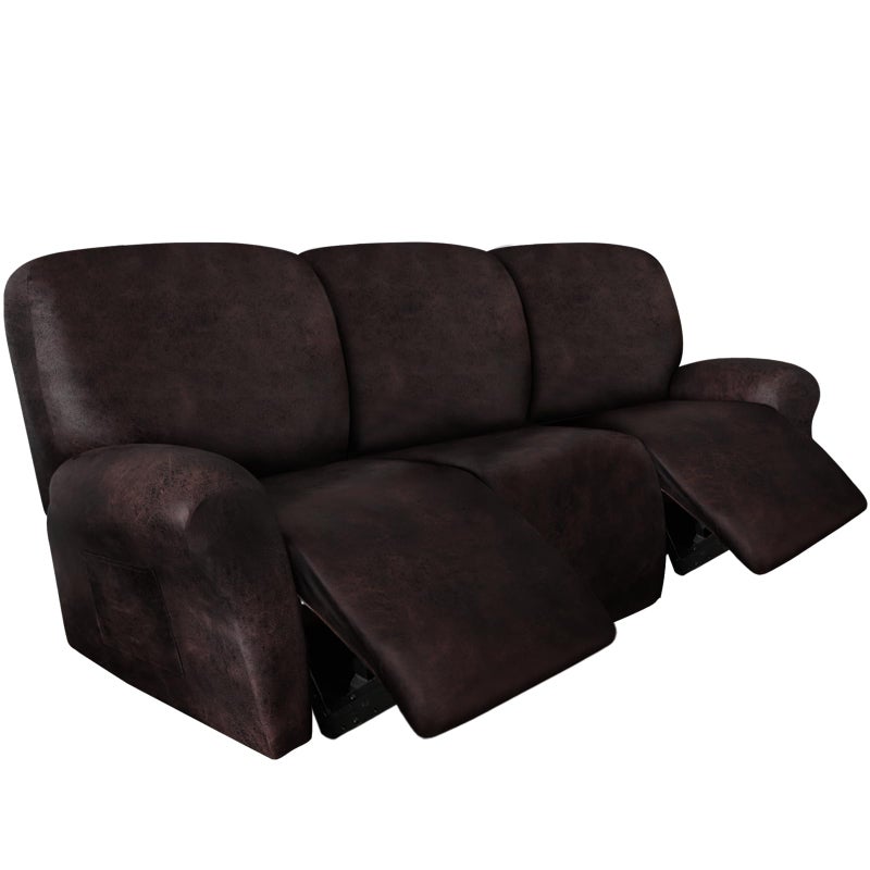 ANARACHON Leather Look Recliner Couch Cover 8Piece Recliner Sofa Slipcovers 3 Seater for Reclining Couches Furniture Protector Spandex Fabric Washable Recliner Sofa Chocolate