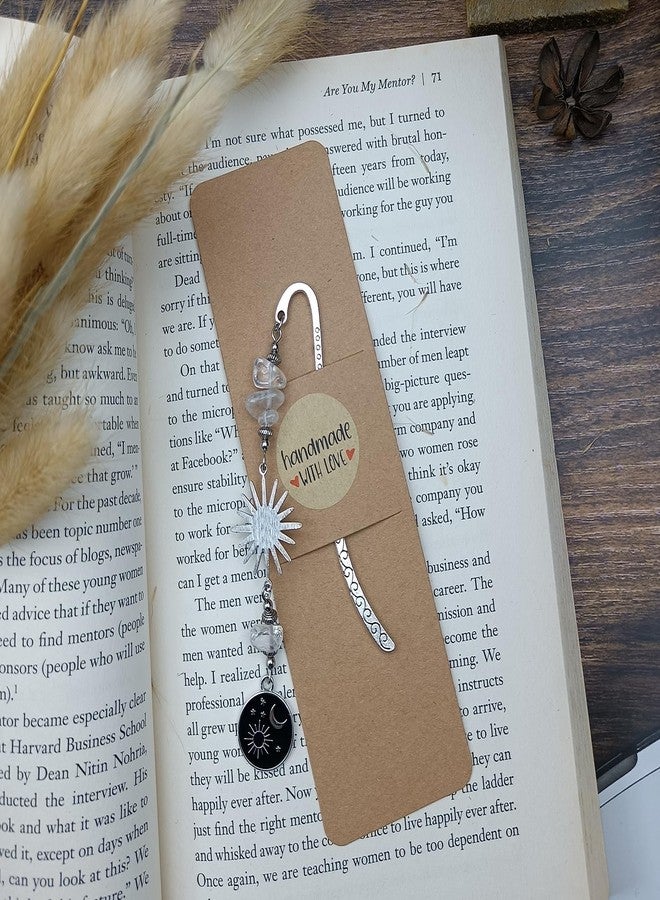 فاصل كتب معدني بتصميم كلاسيكي، هدية مثالية لمحبي الكتب، مزين بقوس وسهم وقناع جناح، هدية رائعة لمحبي الكتب من النساء والرجال (شمس ونجمة). - Image 3