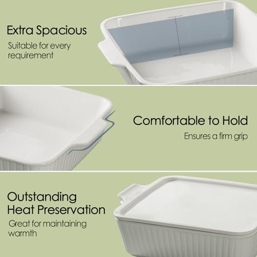 Dizada 10" Square Casserole Dish with Lid - 2-in-1 Porcelain Baking Dish 2.6 Qt, Oven to Table Ceramic Bakeware for Lasagna, Cake, Microwave Dishwasher Safe - Image 5