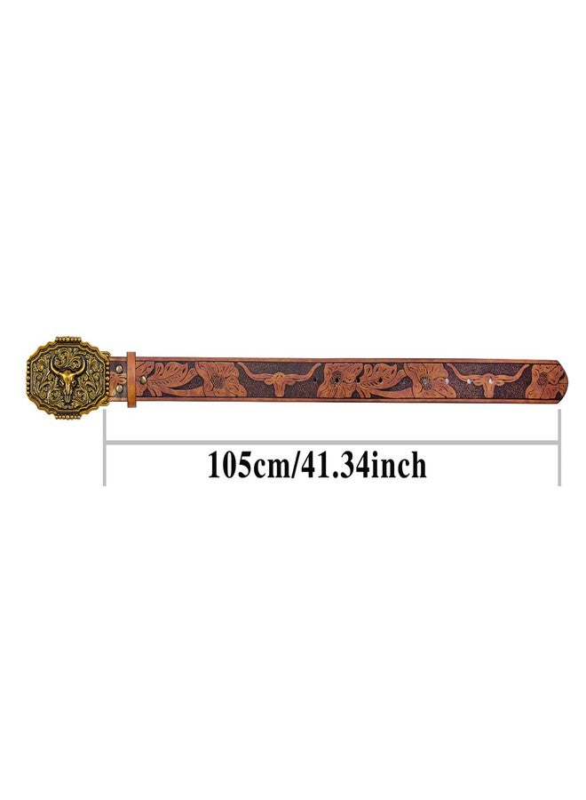 Dubulle Western Cowboy Belt Men's Longhorn Bull Big Buckle Engraved Adjustable Leather Strap for Jeans Casual - Image 5