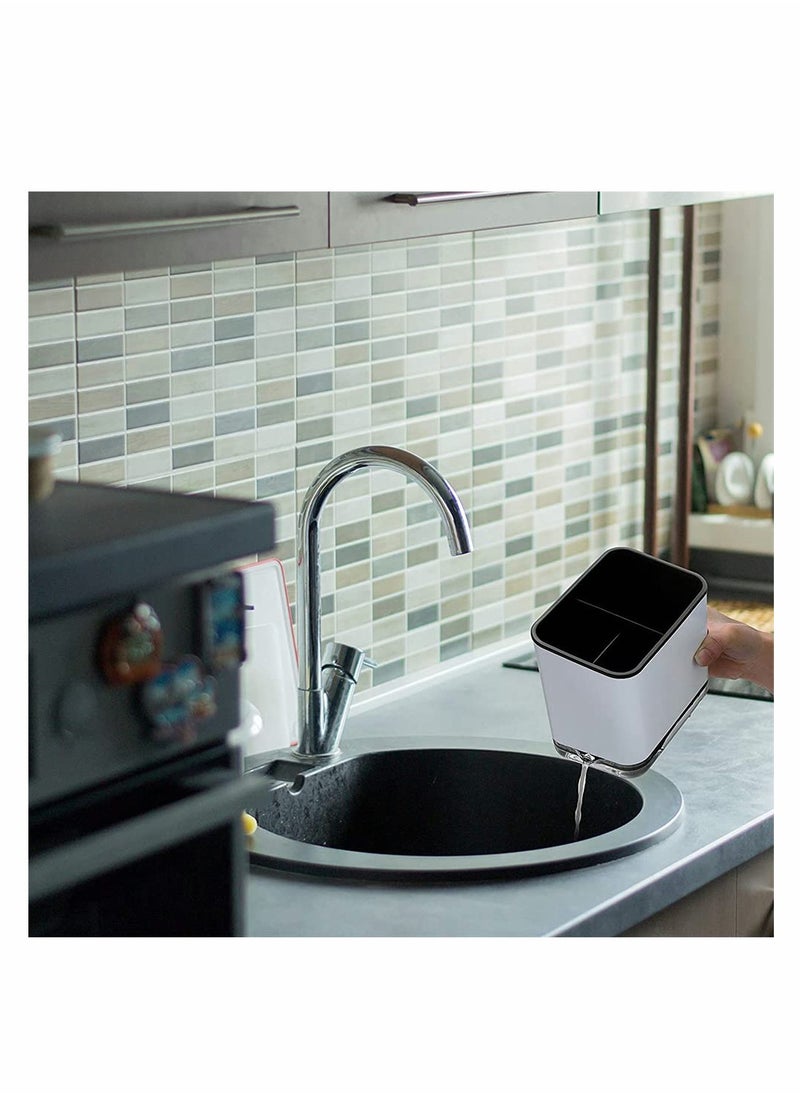 KASTWAVE Sink Counter Caddy, Sponge Holder with Drain Tray for Kitchen Sink Sponge and Brush Holder, Plastic Dish Scrubber Organizer, Multifunctional Kitchen Tableware Drain Storage Box  - Image 3