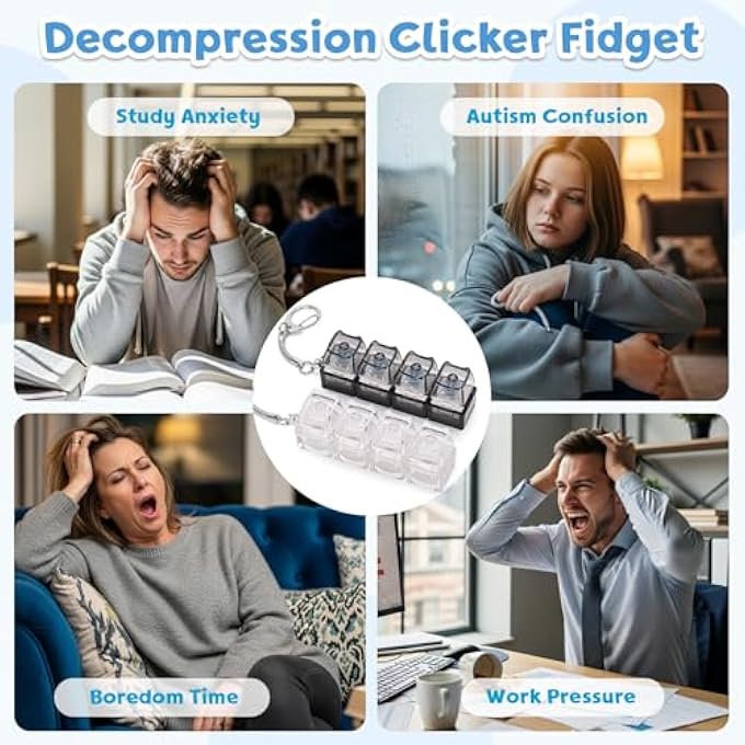 Netholid 2 PCS Keyboard Fidget Toys for Adults Silent and Loud Keyboard Clicker Keychain Sensory Toy for Anxiety Stress Relief Autism (Black&White, 4 in 1-2P) - Image 5
