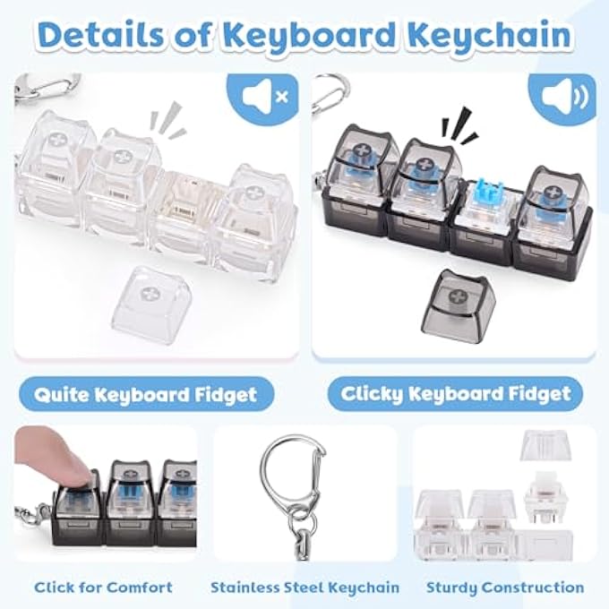 Netholid 2 PCS Keyboard Fidget Toys for Adults Silent and Loud Keyboard Clicker Keychain Sensory Toy for Anxiety Stress Relief Autism (Black&White, 4 in 1-2P) - Image 3