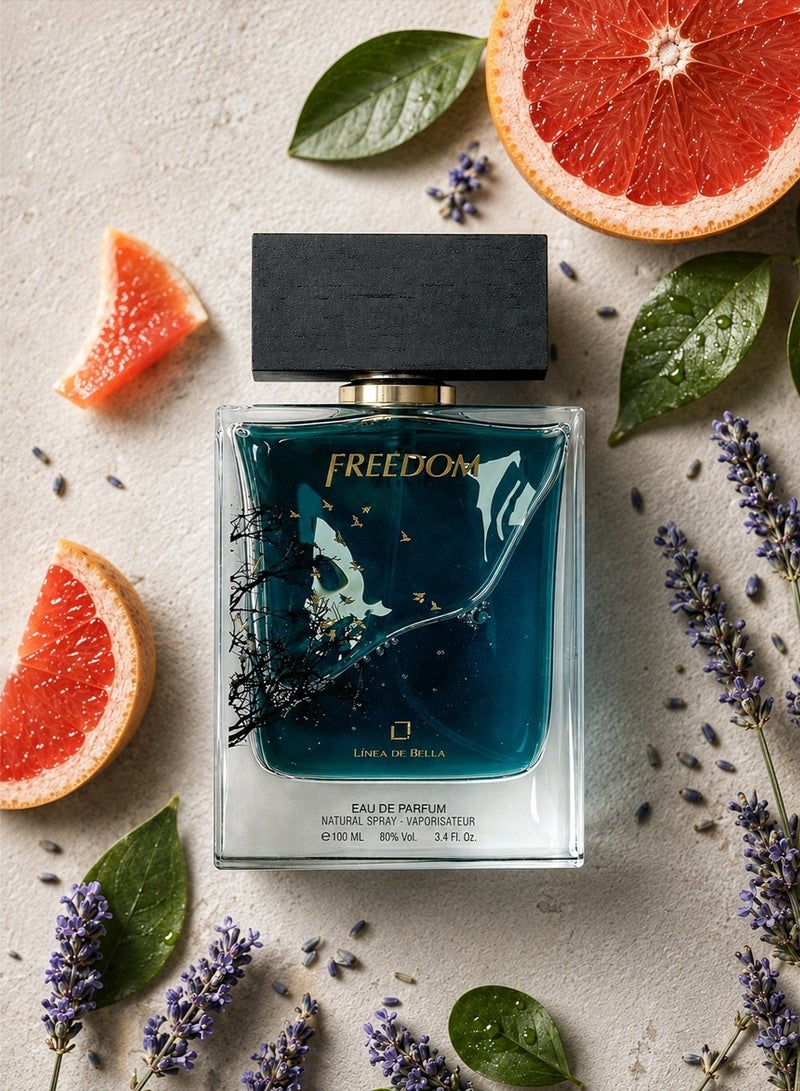 Linea De Bella Freedom Elixir Eau De Parfum 100ml – Fresh Grapefruit, Spicy Heart & Sweet Woody Notes | Long-Lasting Men’s Perfume by Linea De Bella - Image 1