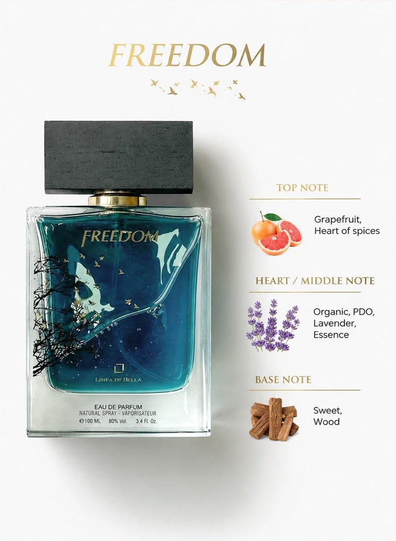 Linea De Bella Freedom Elixir Eau De Parfum 100ml – Fresh Grapefruit, Spicy Heart & Sweet Woody Notes | Long-Lasting Men’s Perfume by Linea De Bella - Image 2