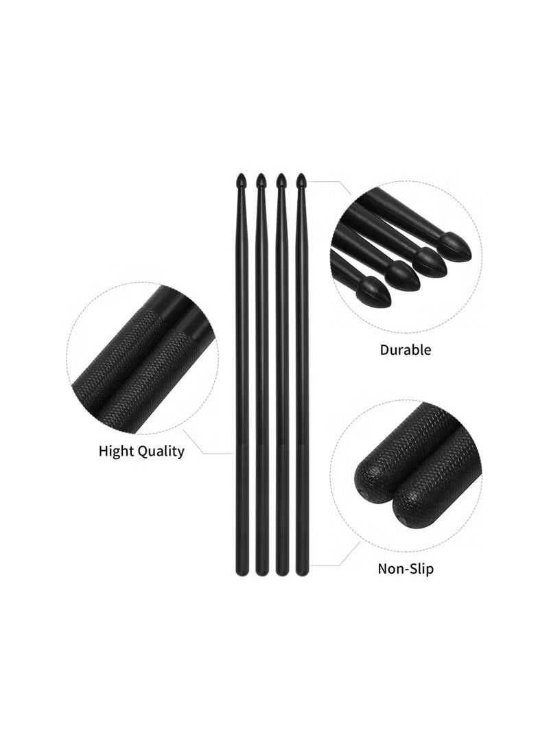 Generic 2 Pairs 5A Nylon Drumsticks for Adults and Kids Light Durable Plastic Drum Sticks Set with Non-Slip Handles Professional Musical Instrument Percussion Accessories Black  - Image 2
