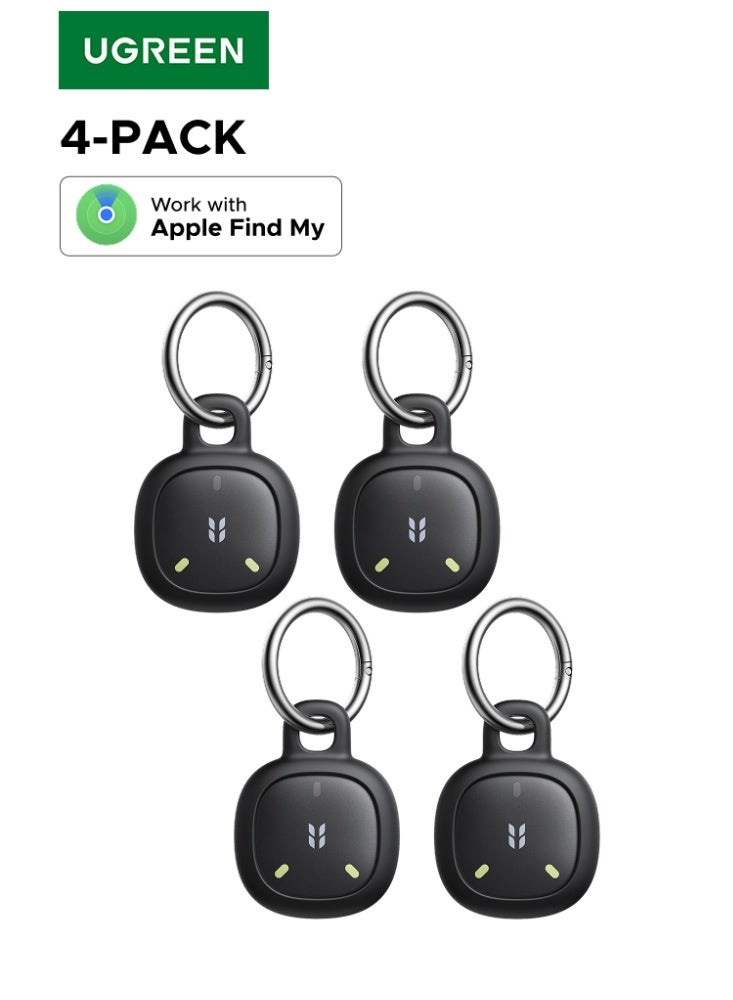 Ugreen FineTrack Mini 2 Air Tag Tracker 4-Pack (iOS Only), Smart Tag Works with Apple Find My, Long Battery Life, Glow in the Dark, 110dB Alarm, IP68, Tracker Device for Keys, Wallet, Luggage, Backpacks Black (Upgraded) - Image 1