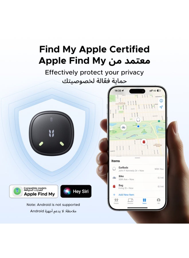 Ugreen FineTrack Mini 2 Air Tag Tracker 4-Pack (iOS Only), Smart Tag Works with Apple Find My, Long Battery Life, Glow in the Dark, 110dB Alarm, IP68, Tracker Device for Keys, Wallet, Luggage, Backpacks Black (Upgraded) - Image 2