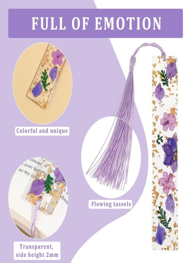 Dimeho 2 Pack Pressed Flower Bookmarks Clear Resin Tassels Book Marks Dried Floral Book Markers Durable Handmade Cute Book Marking Accessories Gift for Students Bookworms Increase Reading Interest - Image 3