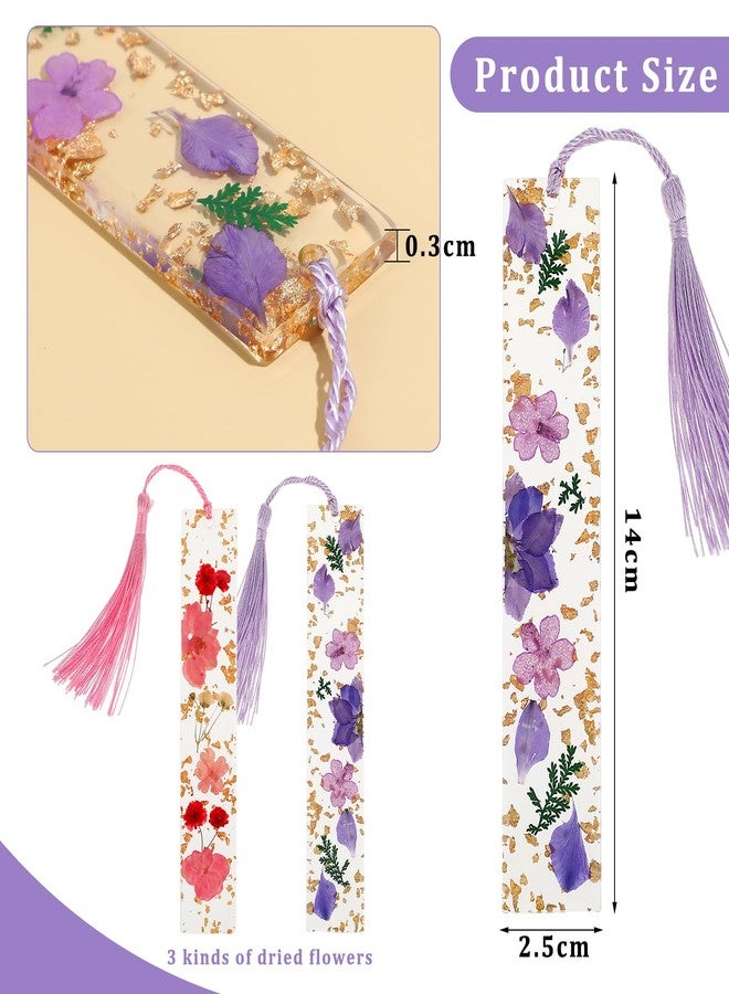 Dimeho 2 Pack Pressed Flower Bookmarks Clear Resin Tassels Book Marks Dried Floral Book Markers Durable Handmade Cute Book Marking Accessories Gift for Students Bookworms Increase Reading Interest - Image 2