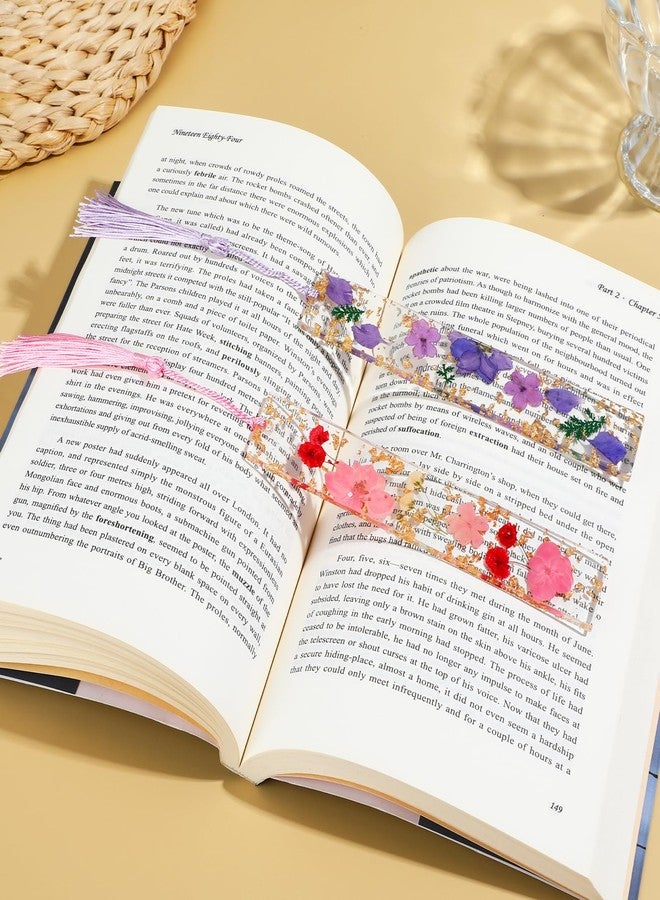 Dimeho 2 Pack Pressed Flower Bookmarks Clear Resin Tassels Book Marks Dried Floral Book Markers Durable Handmade Cute Book Marking Accessories Gift for Students Bookworms Increase Reading Interest - Image 5