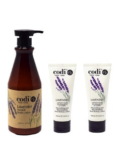 CODi CODi Lavender Lotion  Lavender Body and Hand Lotion for Women and Men  Lavender Body Lotion with True English Lavender Scent  Less Greasy and Quick Absorbent  1 750ml Bottle and 2 100ml Tubes 