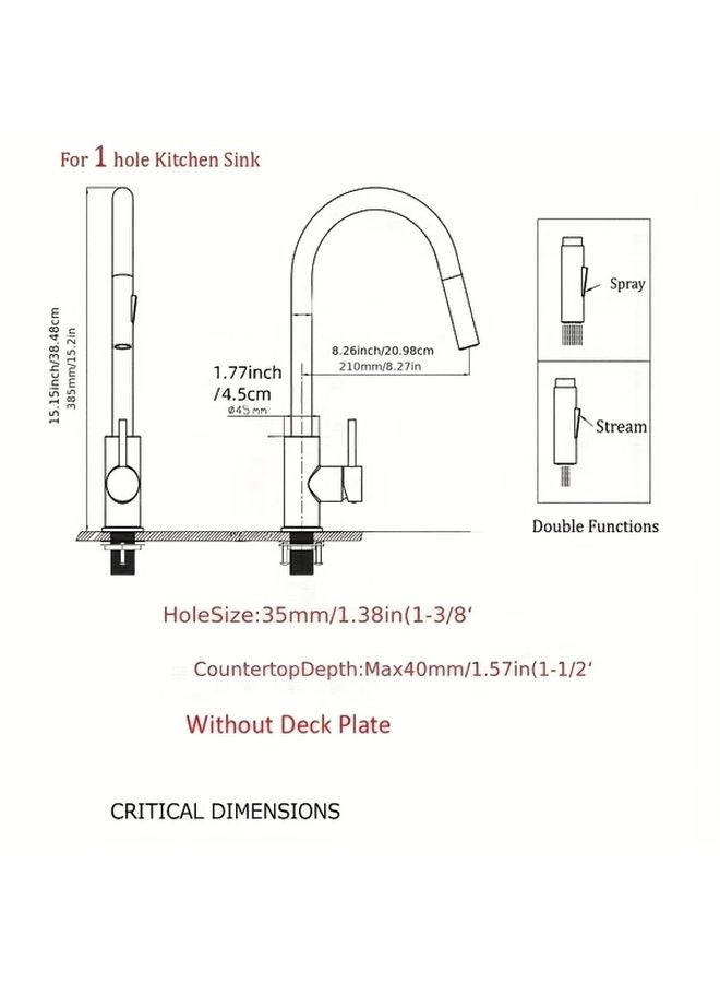 Black RV Kitchen Faucet Retractable Pull Out Hot Cold Water Rotating Deck Mount - Image 3