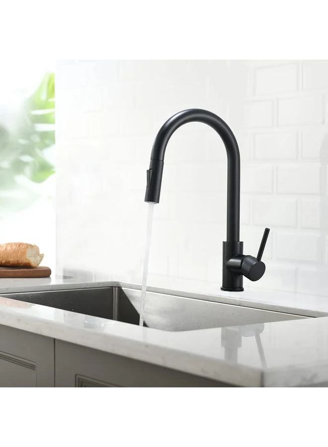 Black RV Kitchen Faucet Retractable Pull Out Hot Cold Water Rotating Deck Mount - Image 1