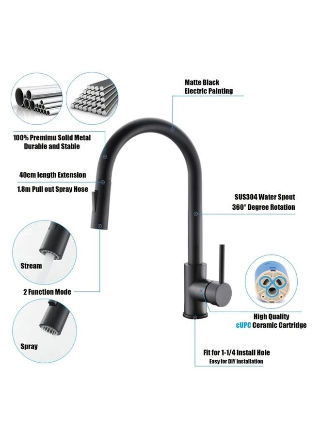 Black RV Kitchen Faucet Retractable Pull Out Hot Cold Water Rotating Deck Mount - Image 5