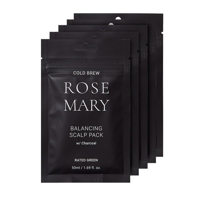 RATED GREEN Rosemary Balancing Scalp Pack | Organic Cold Brewed Charcoal | 2-in-1 Detoxifying Hair Mask for Flaky, Oly Scalp & Hair | Silicone-Free, Korean Hair Care | 1.69 fl oz (Pack of 5) - Image 1