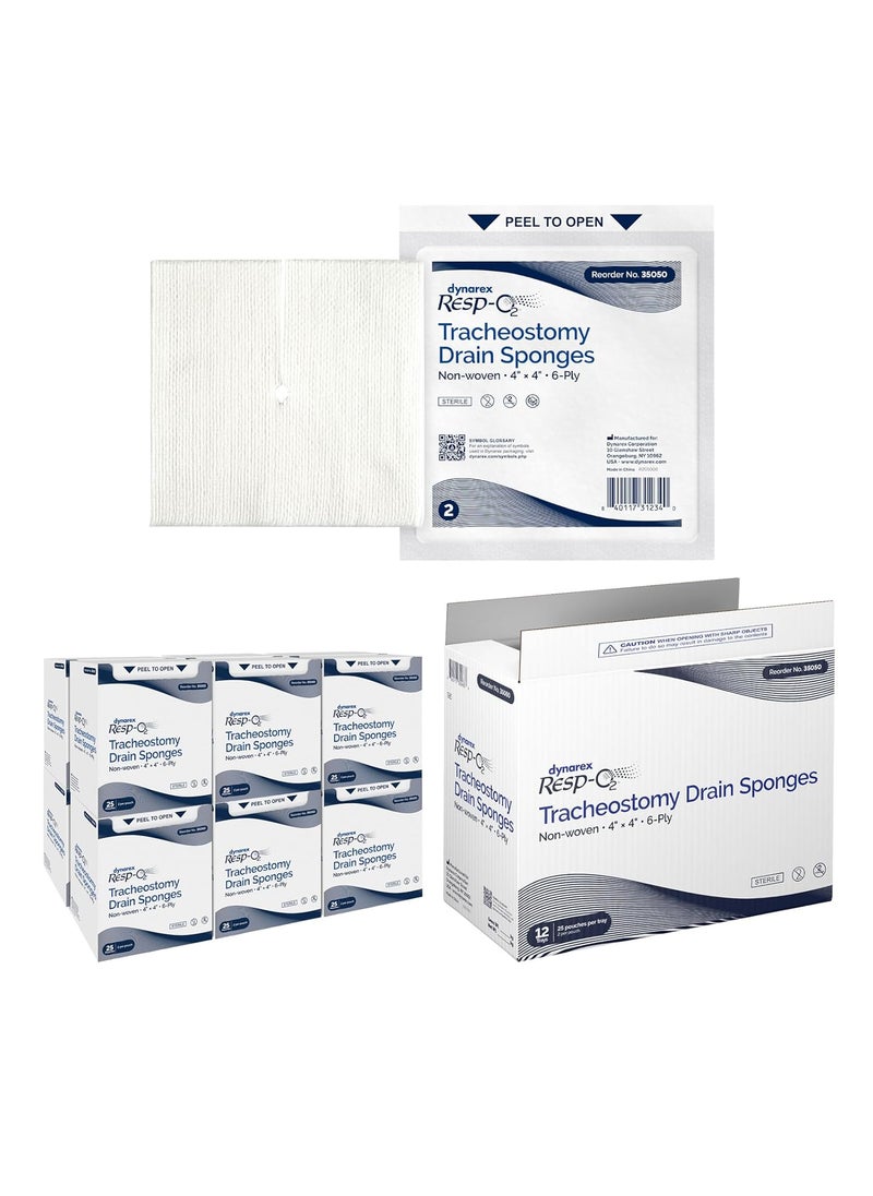Dynarex Dynarex 35050 Tracheostomy Drain Sponge, 4" Length, 4" Width, 6 Ply, Pack of 300 