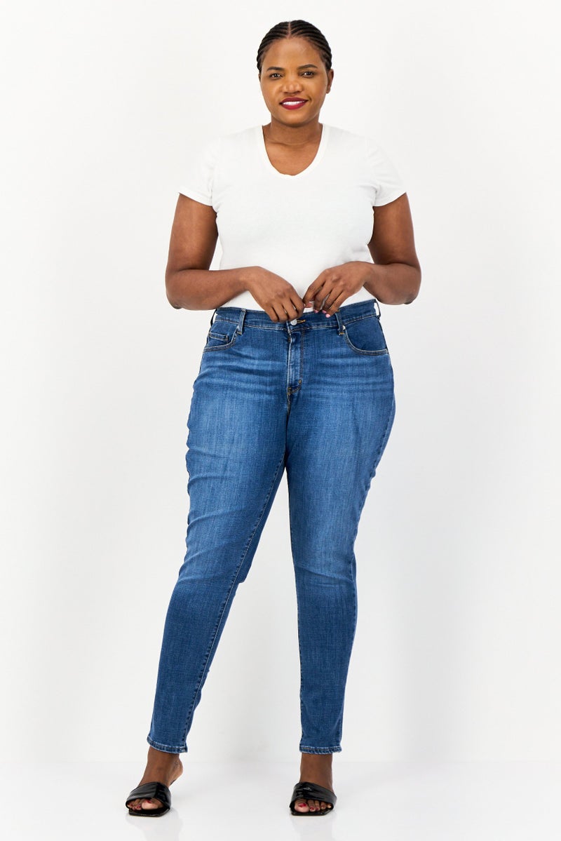 Levi's Women Curvy Skinny Fit Washed Denim Jeans, Blue  - Image 4