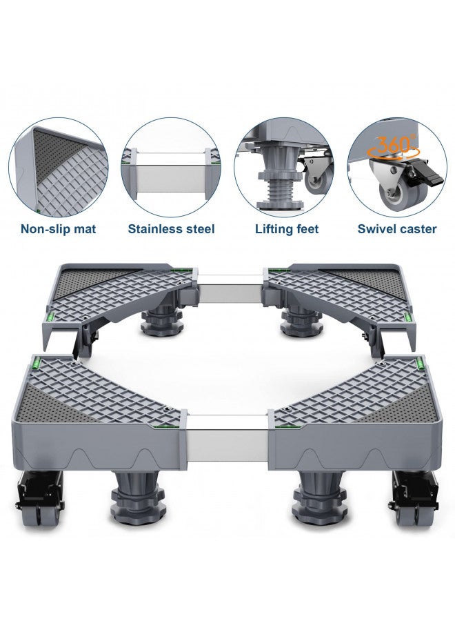 HQO LOVL HQO LOVL Upgrade Fridge Stand Mobile Base With 4 Locking Wheels And 4 Strong Feet 27.5-35.4 Adjustable Furniture Dolly for Washer Dryer Washing Machine Stand Pedestal, Refrigerator Stand(GRAY)  - Image 2