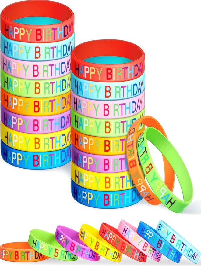 Zomiboo 24 Pcs Happy Birthday Rubber Bracelets Bulk Colored Silicone Stretch Wristbands for Kids Classroom Birthday Bracelets Party Favor for Back to School Gift Students Party Supplies, 8 Styles - Image 1