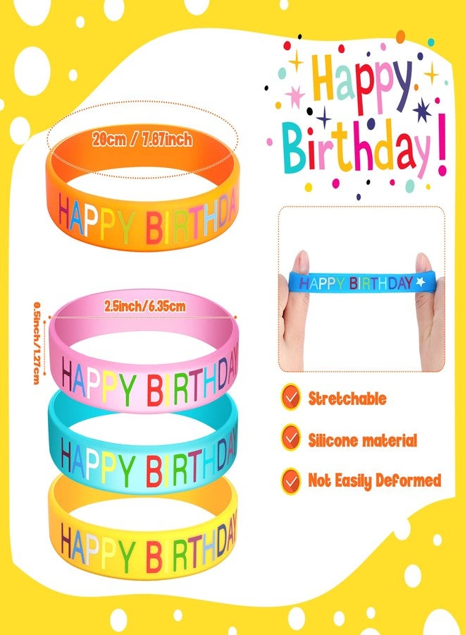 Zomiboo 24 Pcs Happy Birthday Rubber Bracelets Bulk Colored Silicone Stretch Wristbands for Kids Classroom Birthday Bracelets Party Favor for Back to School Gift Students Party Supplies, 8 Styles - Image 2
