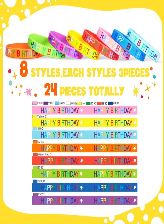 Zomiboo 24 Pcs Happy Birthday Rubber Bracelets Bulk Colored Silicone Stretch Wristbands for Kids Classroom Birthday Bracelets Party Favor for Back to School Gift Students Party Supplies, 8 Styles - Image 3