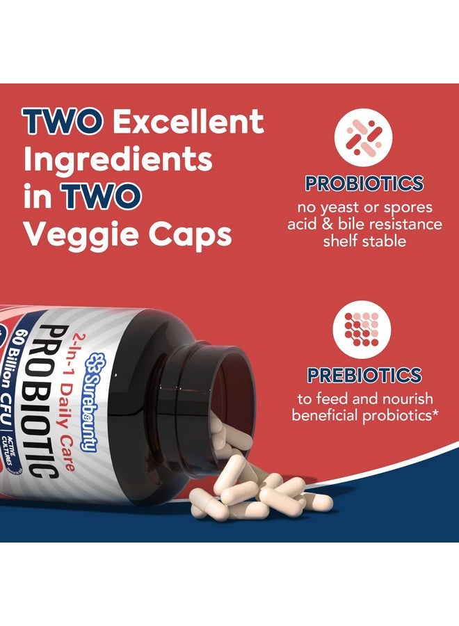 Surebounty سورباونتي بروبيوتيك 60 مليار CFU 19 سلالة للرجال والنساء، مع 100 ملغ من البريبايوتيك، مستقر على الرف، بروبيوتيك للعناية اليومية 2 في 1، غير معدّل وراثيًا، صحة الجهاز الهضمي والمناعة، 60 كبسولة نباتية - Image 3