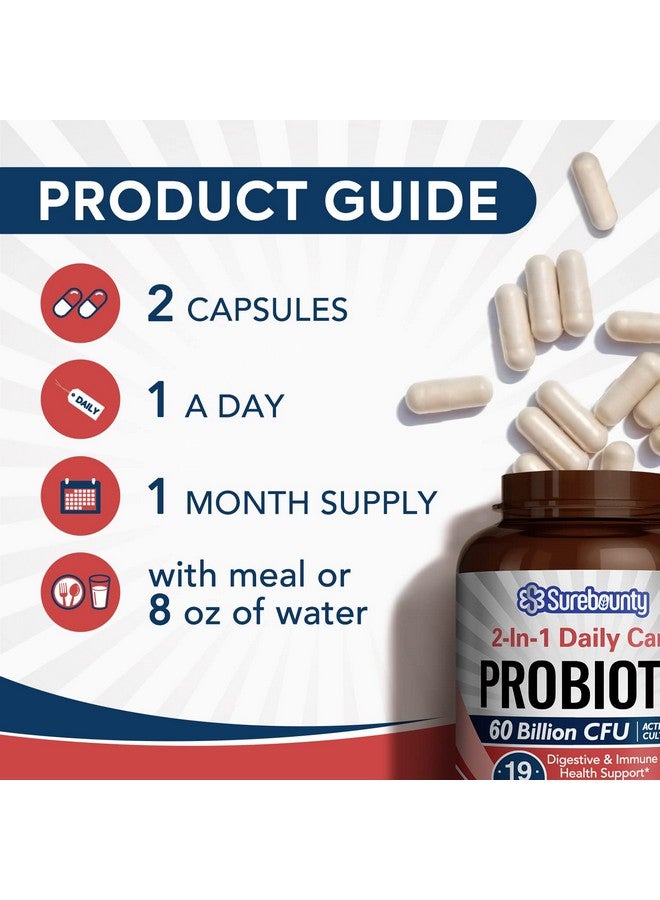 Surebounty سورباونتي بروبيوتيك 60 مليار CFU 19 سلالة للرجال والنساء، مع 100 ملغ من البريبايوتيك، مستقر على الرف، بروبيوتيك للعناية اليومية 2 في 1، غير معدّل وراثيًا، صحة الجهاز الهضمي والمناعة، 60 كبسولة نباتية - Image 5