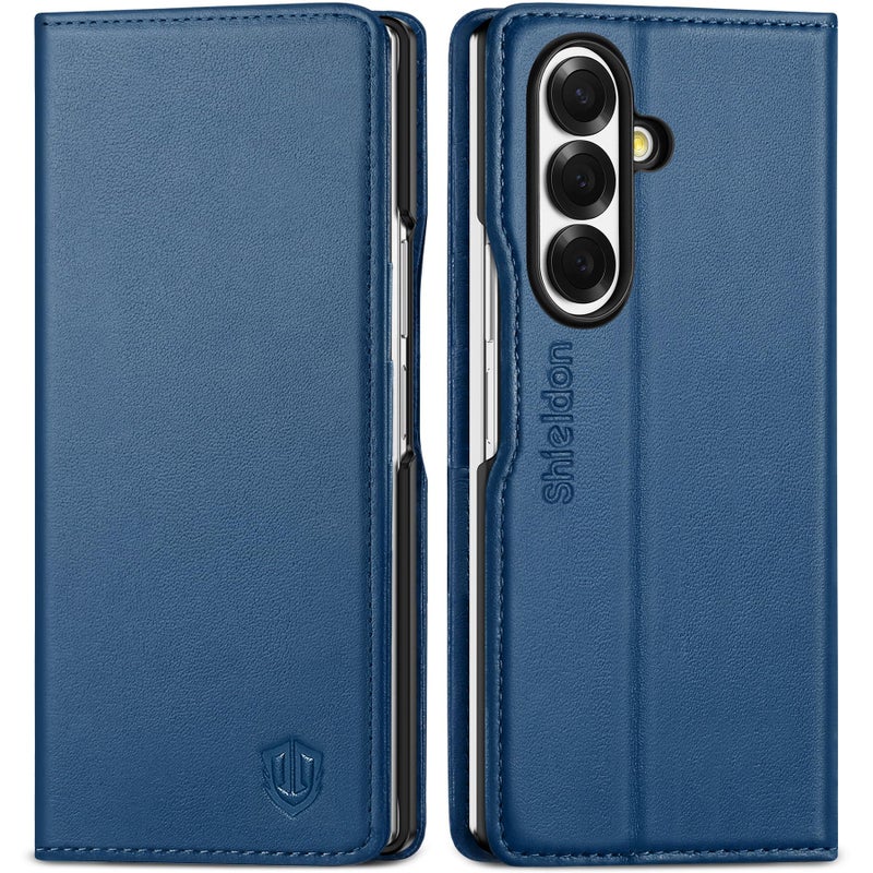 SHIELDON Wallet Case for Galaxy Z Fold7 2025, Genuine Leather, Folio Magnetic Closure, Stand Function, RFID Blocking Credit Card Holder, Shock Absorbent Cover for Galaxy Z Fold 7 8.0" - Royal Blue - Image 1