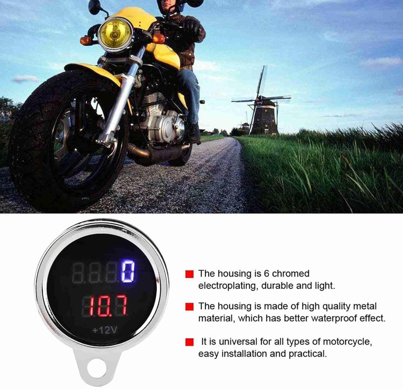 Ymiko Universal Electronic Tachometer 2 in 1 Motorcycle LED Digital Voltmeter Tachometer Gauge Metal Odometer Speedometer Silver for Meauring Voltage of Motorcycle - Image 5