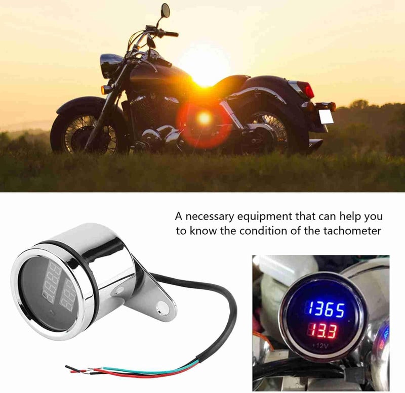 Ymiko Universal Electronic Tachometer 2 in 1 Motorcycle LED Digital Voltmeter Tachometer Gauge Metal Odometer Speedometer Silver for Meauring Voltage of Motorcycle - Image 4