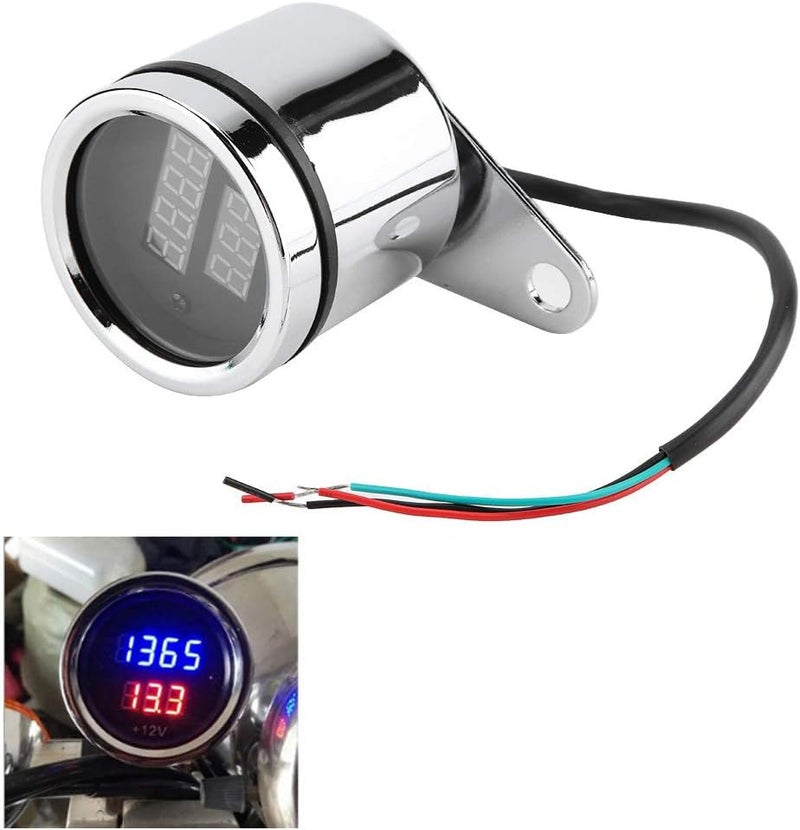 Ymiko Universal Electronic Tachometer 2 in 1 Motorcycle LED Digital Voltmeter Tachometer Gauge Metal Odometer Speedometer Silver for Meauring Voltage of Motorcycle - Image 2