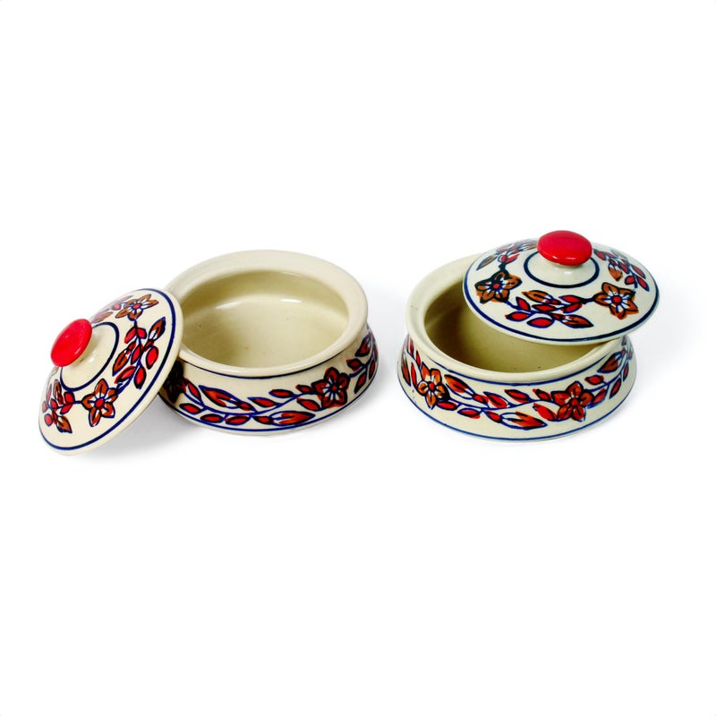 Kala Kriti كالاكرِتي 400 مل وعاء سيراميك مطلي يدويًا مع غطاء | وعاء إعداد الزبادي | وعاء برياني | مجموعة برطمانات مخلل مع غطاء، حاويات مخلل، وعاء زبادي، وعاء صلصة، أوعية زبادي (أحمر، عبوة من 2) - Image 1