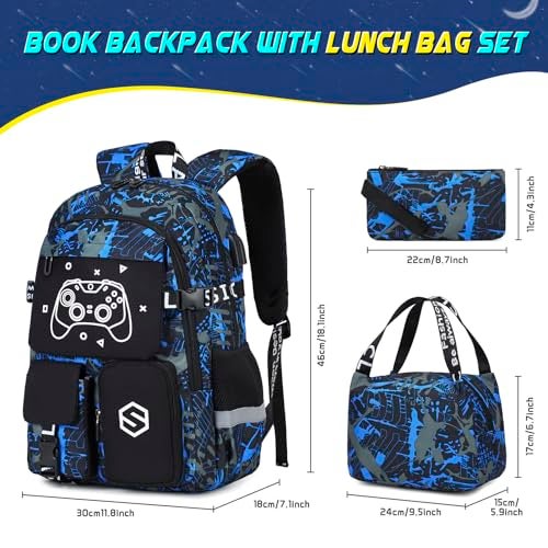 Scothen Boys Backpack, Cool Luminous School Backpacks for Boys with Lunch Bag Pencil Case, Kids Backpack Kindergarten Elementary Middle School Book Bags for Teen Boy Children with USB Charging Port - Image 2