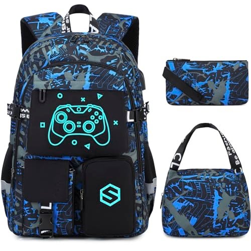 Scothen Boys Backpack, Cool Luminous School Backpacks for Boys with Lunch Bag Pencil Case, Kids Backpack Kindergarten Elementary Middle School Book Bags for Teen Boy Children with USB Charging Port - Image 1