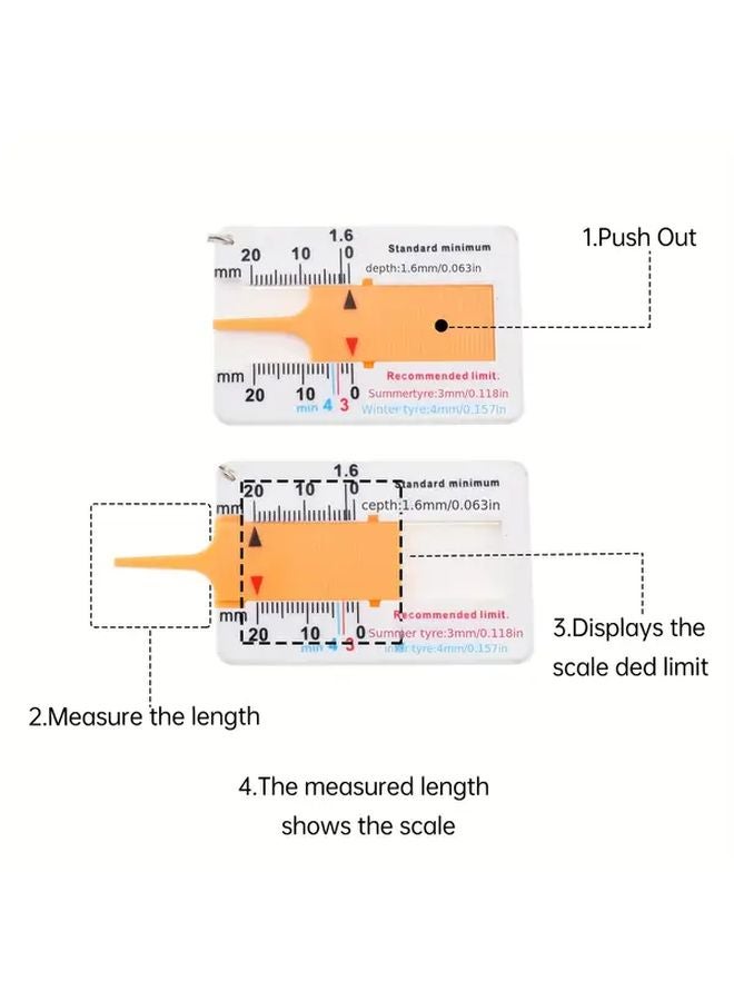 2pcs Yellow Plastic Tire Tread Depth Gauge 0 20mm Portable Car Motorcycle Tool - Image 1
